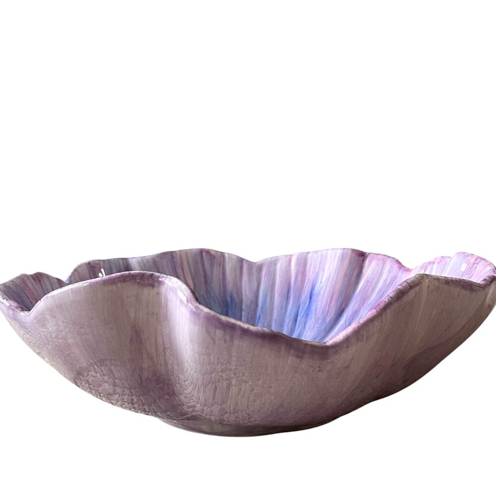 MAXCERA Purple Flower Ceramic Serving Bowl 12in Spring Easter New - Picture 10 of 15
